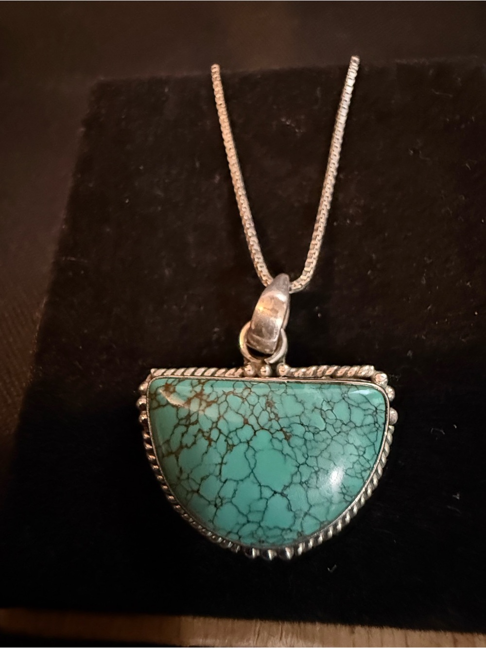 Turquoise Stone Sterling Silver Pendant Necklace - Turquoise